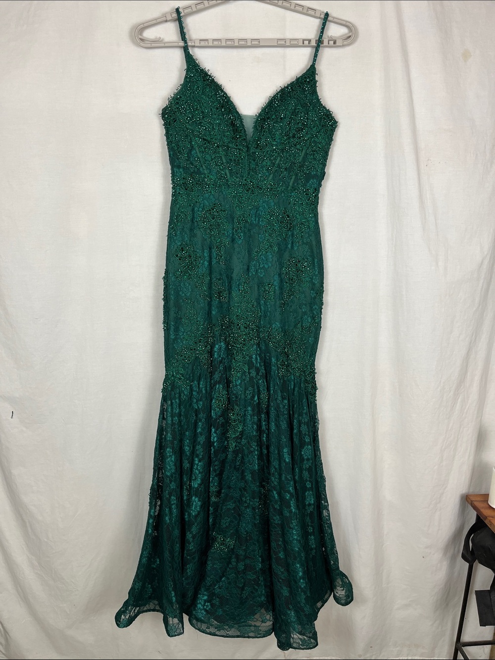 Forest Green Floral Beaded Fairycore Maxi Dress with Train